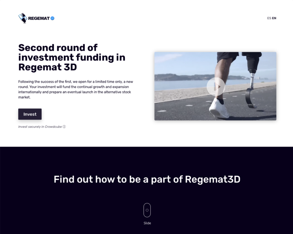 Showcase of the landing page for Regemat 3D