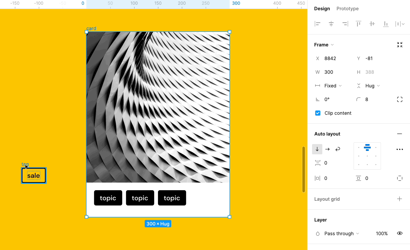 Screenshot of an example showing the auto-layout feature in Figma.