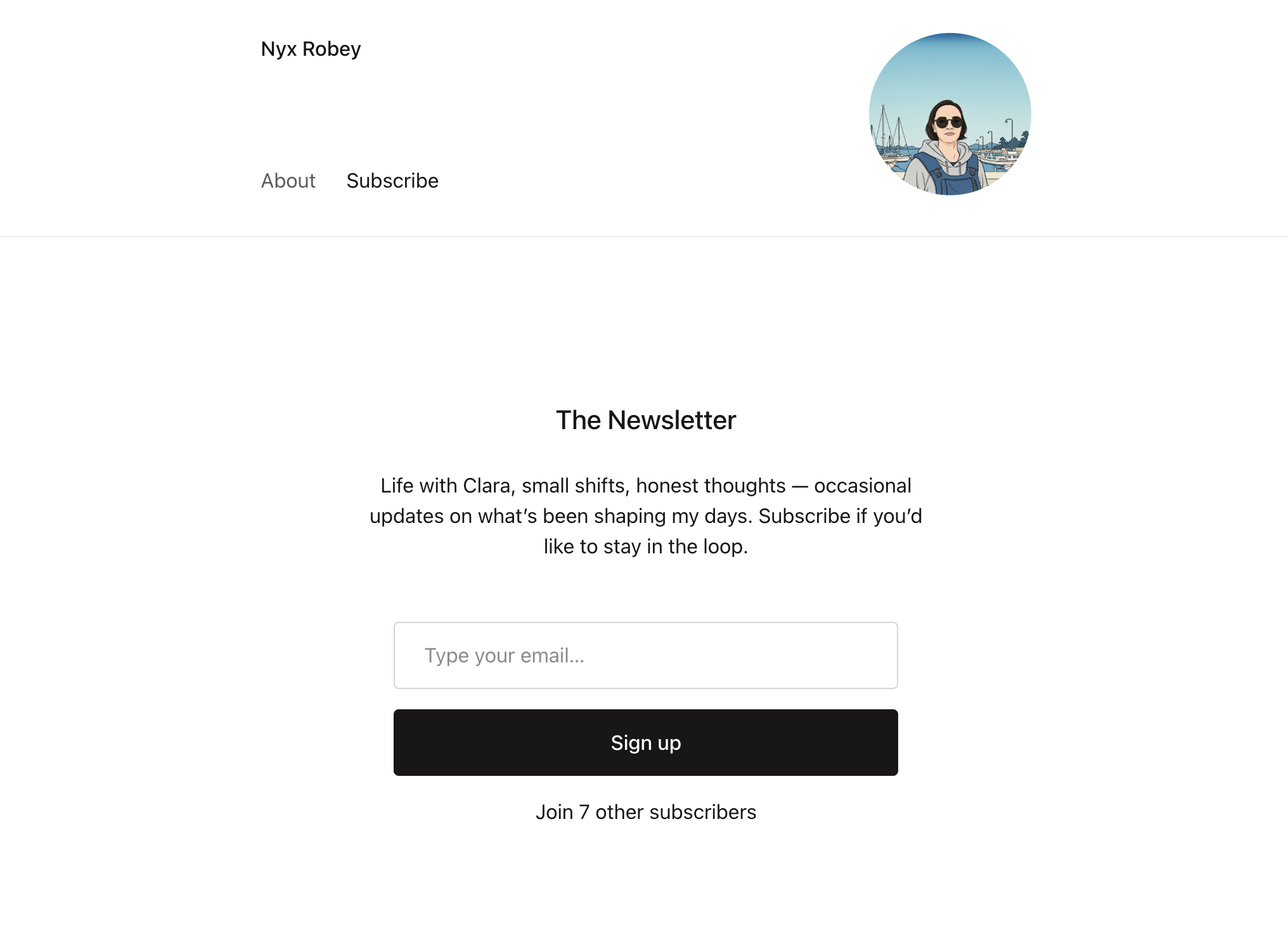 Screenshot of nyxrobey.com showcasing a minimal WordPress theme.